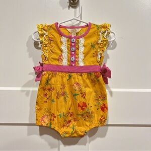 Matilda Jane Yellow Floral Baby Romper with Pink Accents Size 6-12